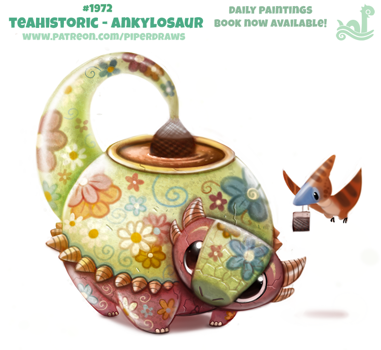 ambiguous_gender ankylosaur beverage black_eyes cryptid-creations dinosaur duo feral flower horn membranous_wings plant pteranodon simple_background tea teabag teapot white_background wings