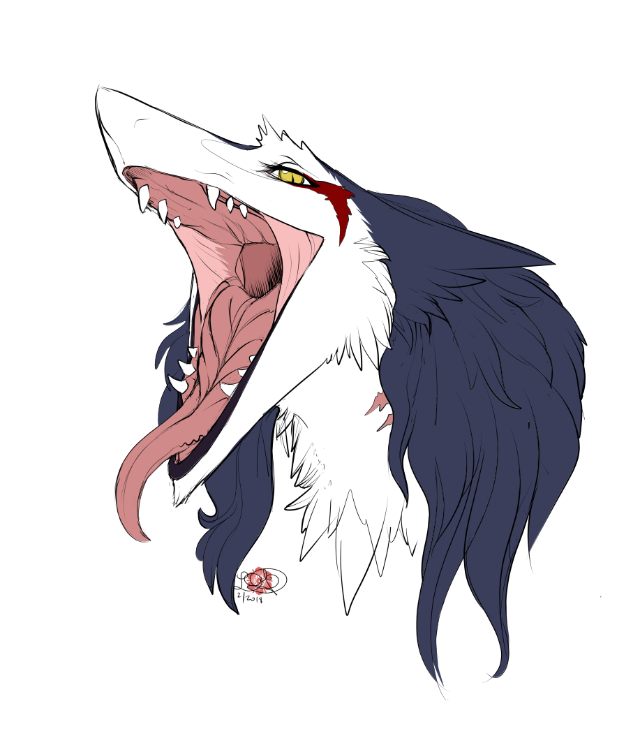 alpha_channel cheekfluff droopy_ears epicwang fangs female fluffy hair long_hair looking_at_viewer open_maw rain_silves scar sergal simple_background solo teeth tongie transparent_background yellow_eyes