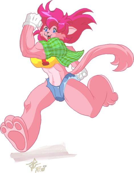 abs anthro belly biceps big_breasts breasts clothed clothing feline female gloves john_barrett looking_at_viewer mammal navel roxikat simple_background smile tongue white_background
