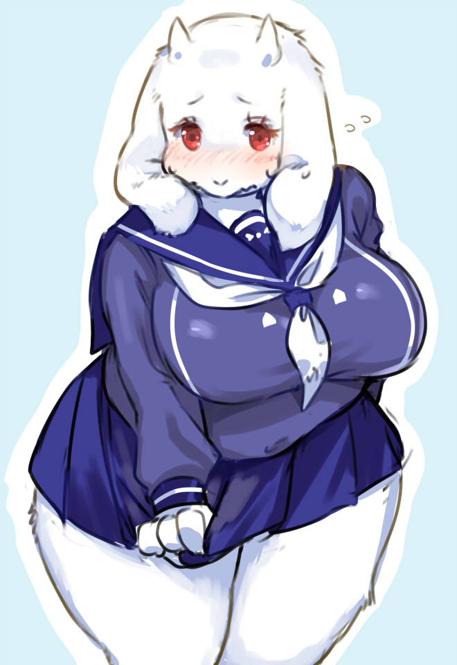 1girl blush furry goat kishibe red_eyes school_uniform solo toriel undertale