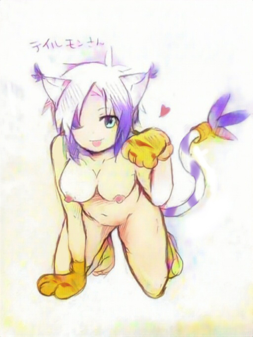 1girl breasts cat_ear cosplay digimon gloves nude tail tailmon