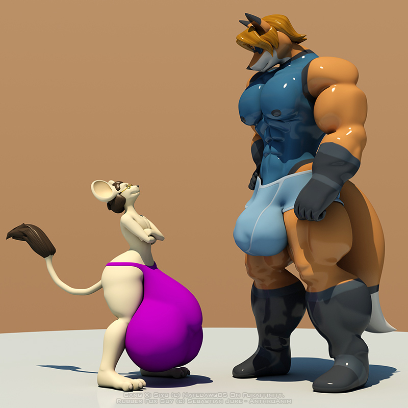 3d_(artwork) anthro anthroanim balls big_balls big_ears bulge canine clothed clothing digital_media_(artwork) fox gang_xi_siyu hair huge_balls hyper hyper_balls hyper_penis kangaroo_rat male mammal muscular muscular_male pecs penis rodent rubber_fox_guy simple_background siyu smile speedo standing swimsuit underwear wide_hips