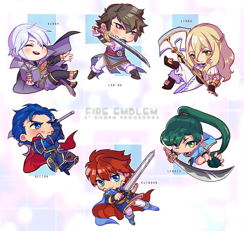 armor black_hair blue_eyes blue_hair blush braid brown_hair cape chibi closed_eyes dress earrings eliwood_(fire_emblem) fingerless_gloves fire_emblem fire_emblem:_kakusei fire_emblem:_rekka_no_ken fire_emblem_heroes gloves green_eyes green_hair hector_(fire_emblem) henry_(fire_emblem) high_ponytail jewelry jimengay long_hair long_sleeves lyndis_(fire_emblem) multiple_boys ponytail red_hair ronku short_hair side_slit smile sword weapon white_hair