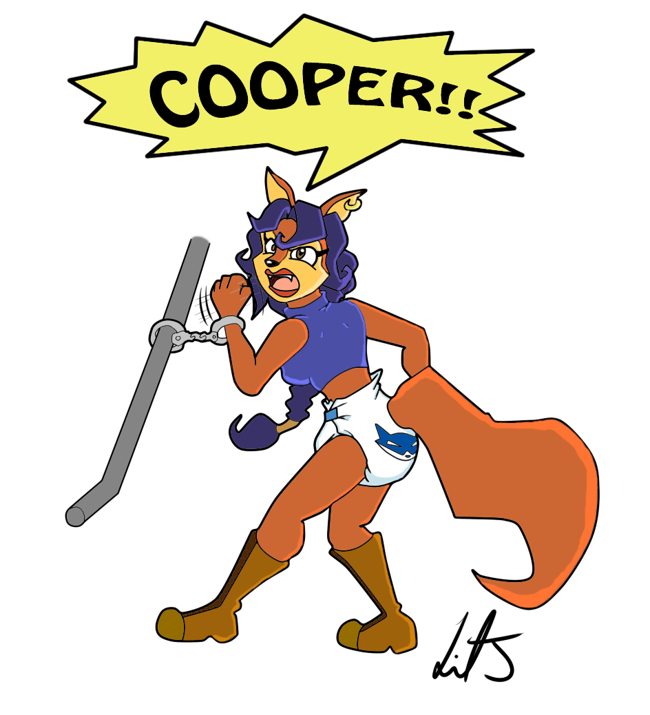 2012 anthro canine carmelita_fox diaper female fox handcuffs humiliation liljdude mammal shackles sly_cooper_(series) solo video_games