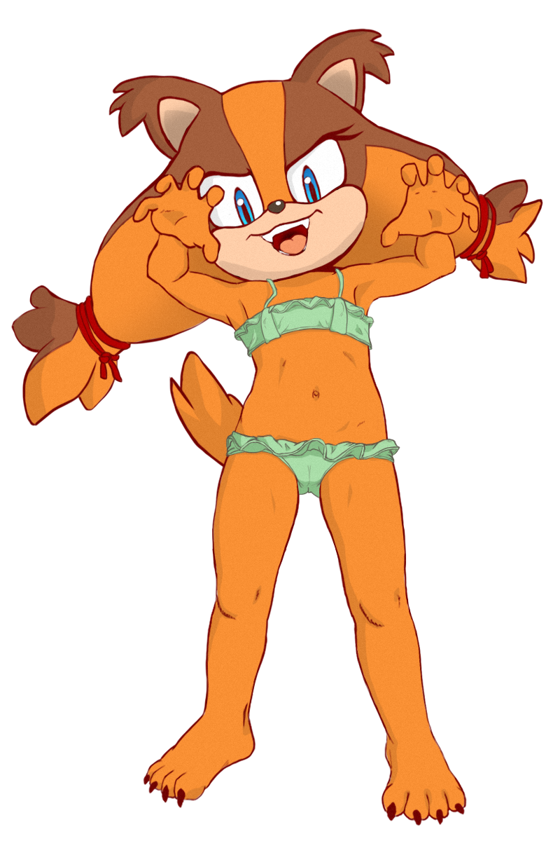 alpha_channel anthro bikini blue_eyes claws clothed clothing cub eyelashes fangs female flat_chested fur hairband jetfrozen jungle_badger looking_at_viewer navel open_mouth pose sharp_teeth simple_background solo sonic_(series) sonic_boom standing sticks_the_jungle_badger swimsuit teeth toe_claws transparent_background young