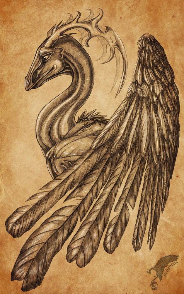 2009 ambiguous_gender dragon feathered_dragon feathers horn neboveria simple_background solo