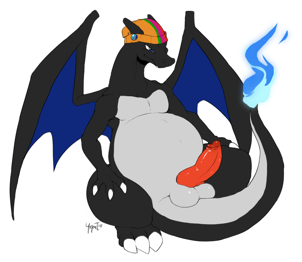 2018 3_toes alternate_color balls beanie black_scales black_tail blue_eyes charizard claws countershade_tail countershading digital_media_(artwork) erection fan_character feral fire flaming_tail front_view glans grey_balls grey_countershading grey_scales grey_tail hat humanoid_penis male membranous_wings multicolored_scales multicolored_tail nintendo penis pink_penis pok&eacute;mon pok&eacute;mon_(species) scales scalie signature simple_background solo tala_(neoarcadianx) toe_claws toes two_tone_scales two_tone_tail video_games white_background white_claws wings yogoat