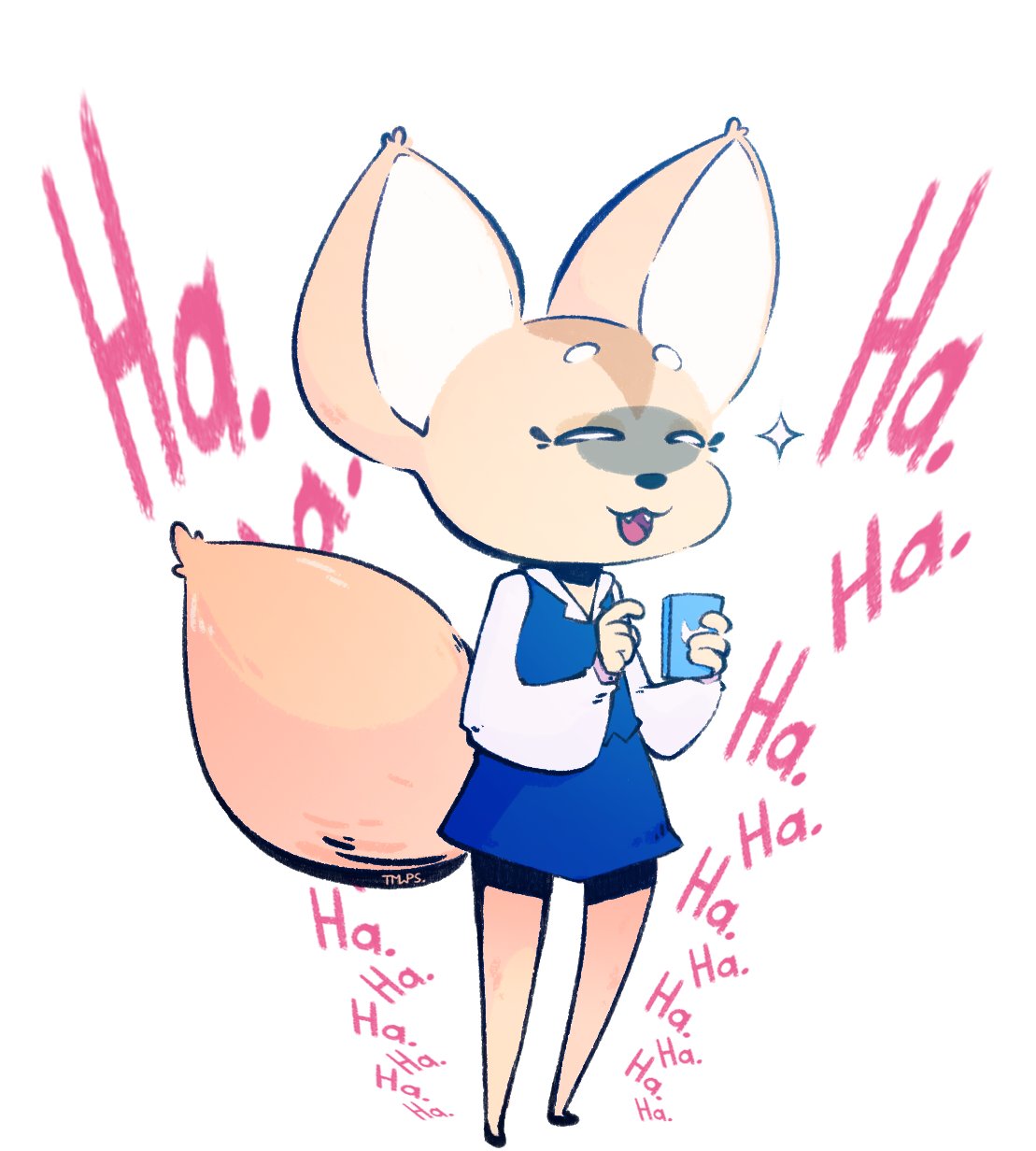 2018 aggressive_retsuko anthro canine clothing digital_media_(artwork) female fennec fenneko fox fur hi_res laugh mammal manwhoplantswag reaction_image sanrio simple_background solo