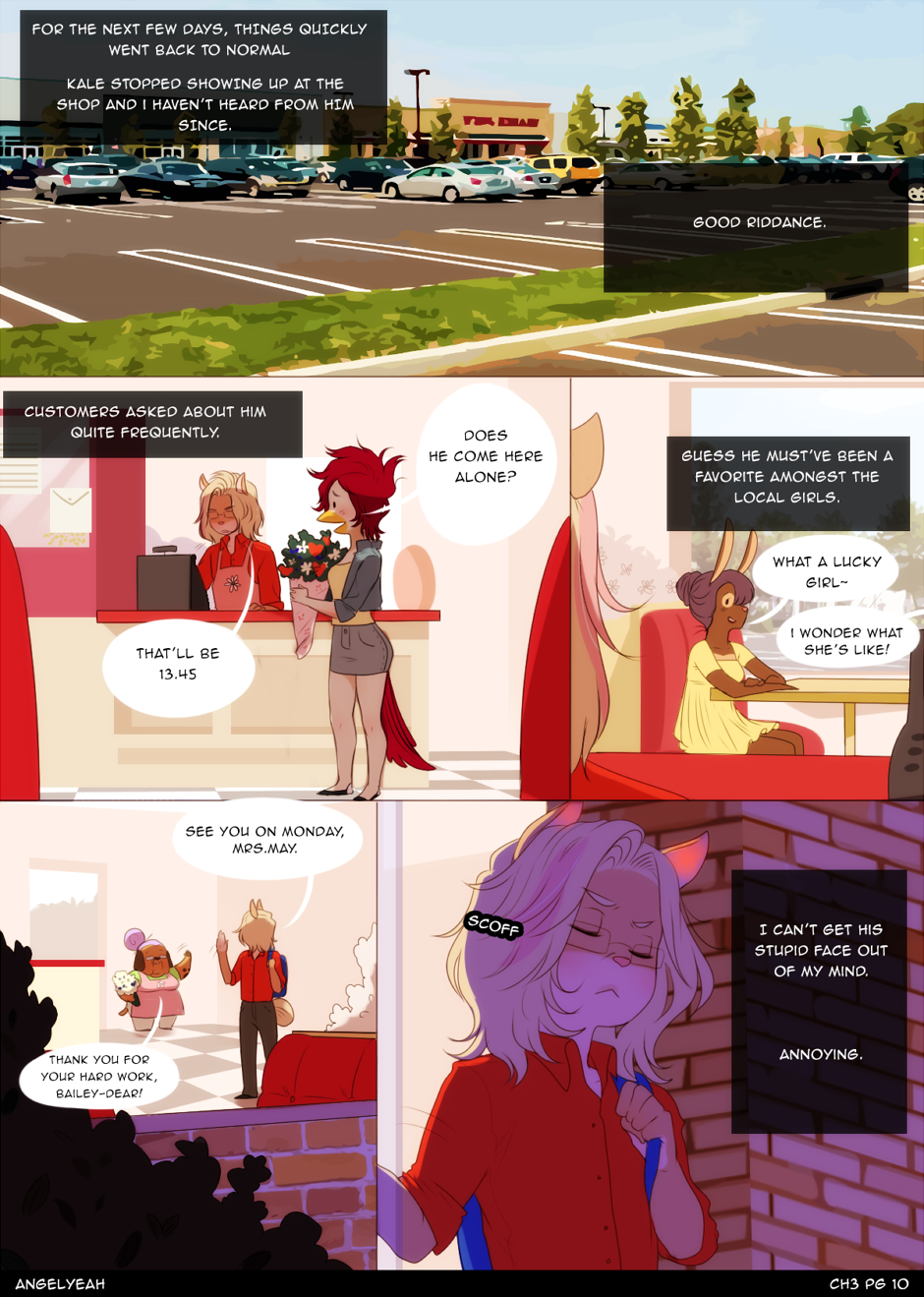 angellove44 angry anthro bailey_(angellove44) blonde_hair blush canine clothed clothing comic dog english_text eyewear girly glasses hair hi_res male mammal pink_hair pink_nose poodle smile text wolf