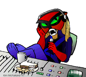 1997 alpha_channel animated anthro blinking blonde_hair brak chips_(disambiguation) clothed clothing cup digital_media_(artwork) fangs feet feline food green_sclera hair headphones kim_mcfarland male mammal microphone mixing_desk open_mouth paws sandwich_(disambiguation) simple_background slit_pupils solo teeth transparent_background