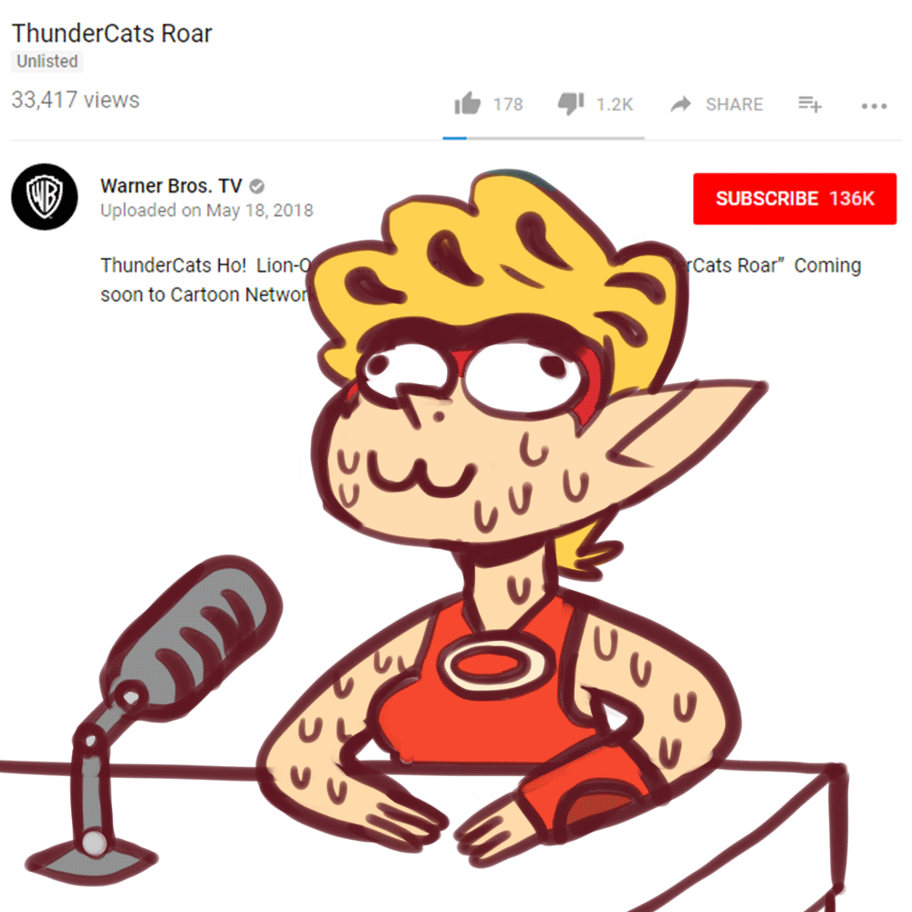 blonde_hair cheetah cheetara derp_eyes feline hair illeity mammal microphone reaction_image sweat thundercats thundercats_roar youtube