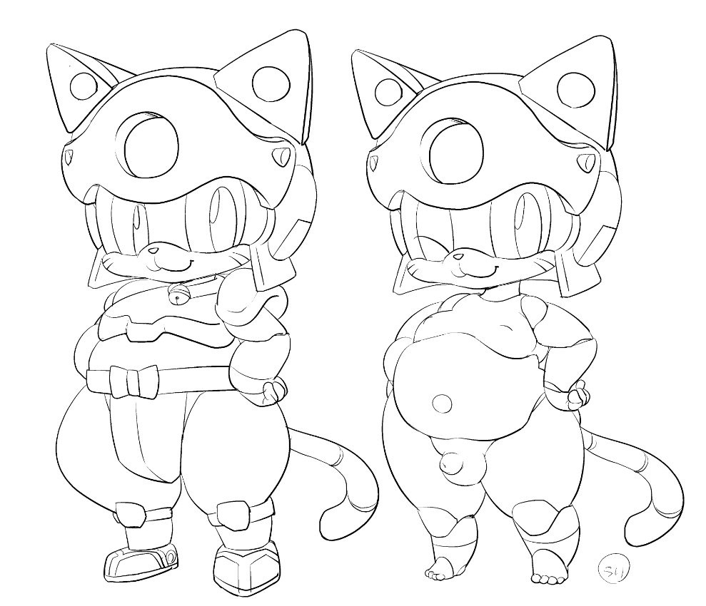 anthro armor balls bell belly big_belly biped cat clothed clothing feline helmet machine male mammal moobs navel nude obese overweight penis robot samurai_pizza_cats speedy_cerviche tatsunoko thick_thighs woory_tama