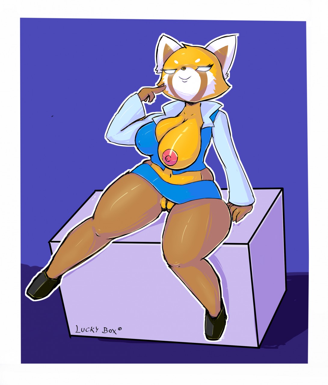 aggressive_retsuko big_breasts boiful breasts clothing female legwear mammal nipples pantyhose pussy red_panda retsuko sanrio stockings