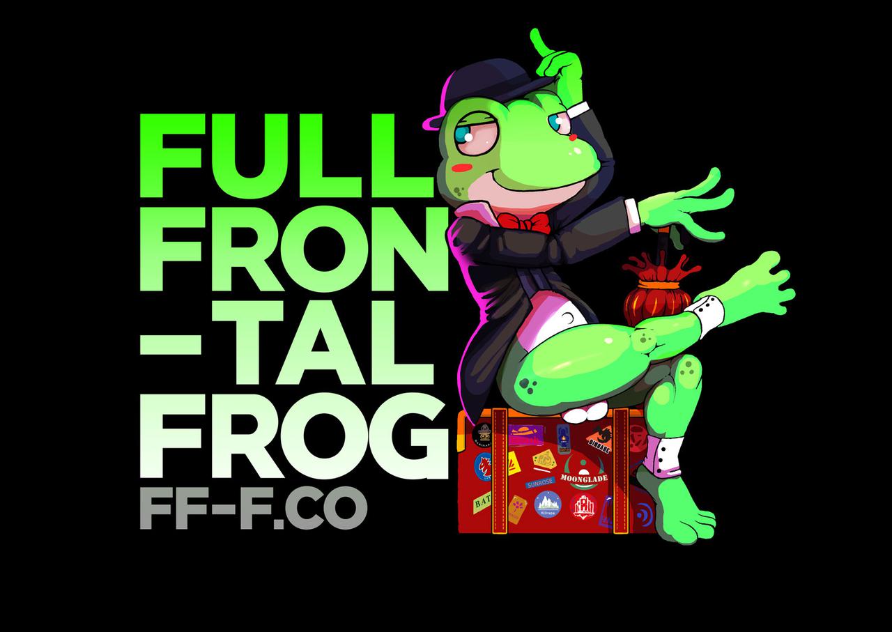 amphibian anthro balls black_background blush bow_tie clothed clothing digital_media_(artwork) english_text francis frog full_frontal_frog green_skin half-closed_eyes hat ket-ralus looking_at_viewer male navel partially_clothed redemption3445 shirt simple_background sitting smile solo stickers suitcase text toes umbrella