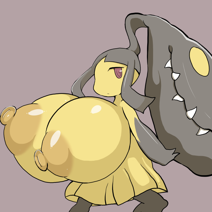 2018 areola big_breasts breasts female hair huge_breasts humanoid hyper hyper_breasts looking_at_viewer mawile nintendo nipples not_furry petronoise pok&eacute;mon pok&eacute;mon_(species) red_eyes simple_background solo teeth video_games yellow_skin