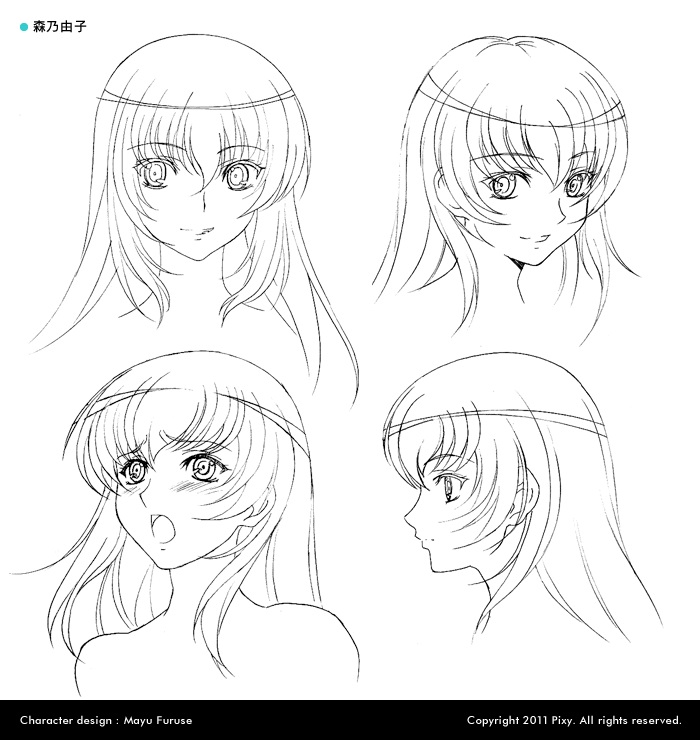 1girl 2011 artist_name character_sheet dated female furuse_mayu lilith-soft lineart long_hair looking_at_viewer magical_girl monochrome morino_yuuko multiple_views official_art simple_background smile solo tentacle_and_witches white_background