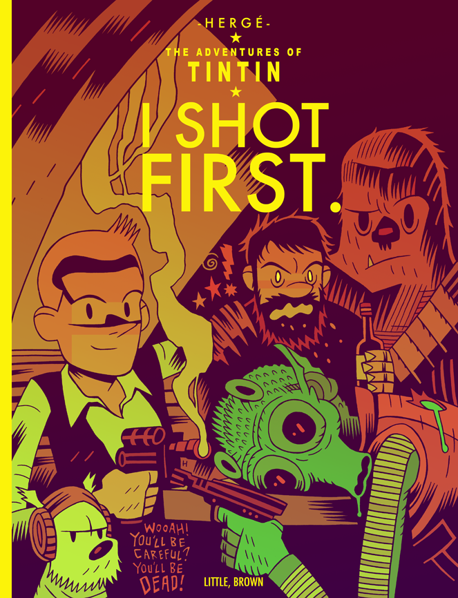 ambiguous_gender chewbacca dan_hipp english_text group gun han_solo human leia_organa male mammal parody ranged_weapon star_wars text the_adventures_of_tintin tintin weapon