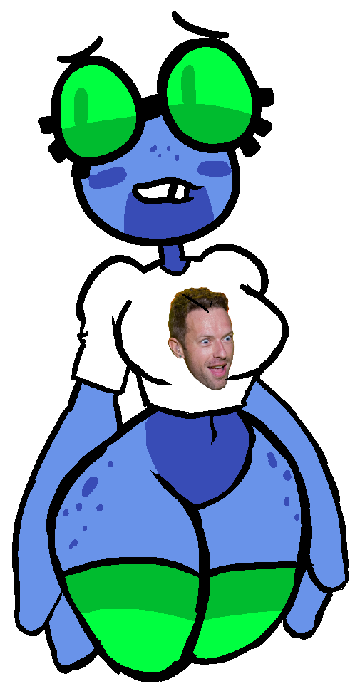 alpha_channel amphibian anthro biting_lip blue_skin clothing coldplay female freckles frog legwear musician navel ribrib_(spur_) shirt simple_background solo spur stockings t-shirt transparent_background