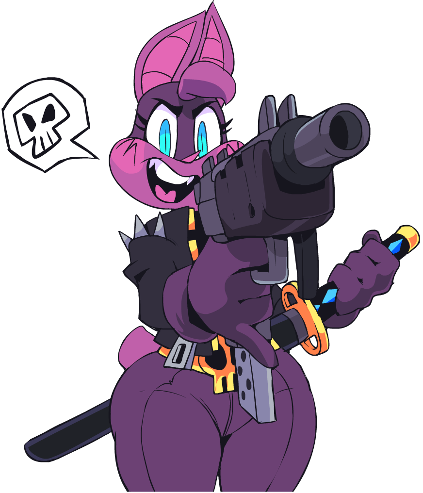 2018 alpha_channel anthro bat blue_eyes clothed clothing dual_wielding female gun holding_object holding_weapon katana mammal mask melee_weapon open_mouth ranged_weapon simple_background solo sophie_slam submachine_gun sword transparent_background uzi vimhomeless weapon
