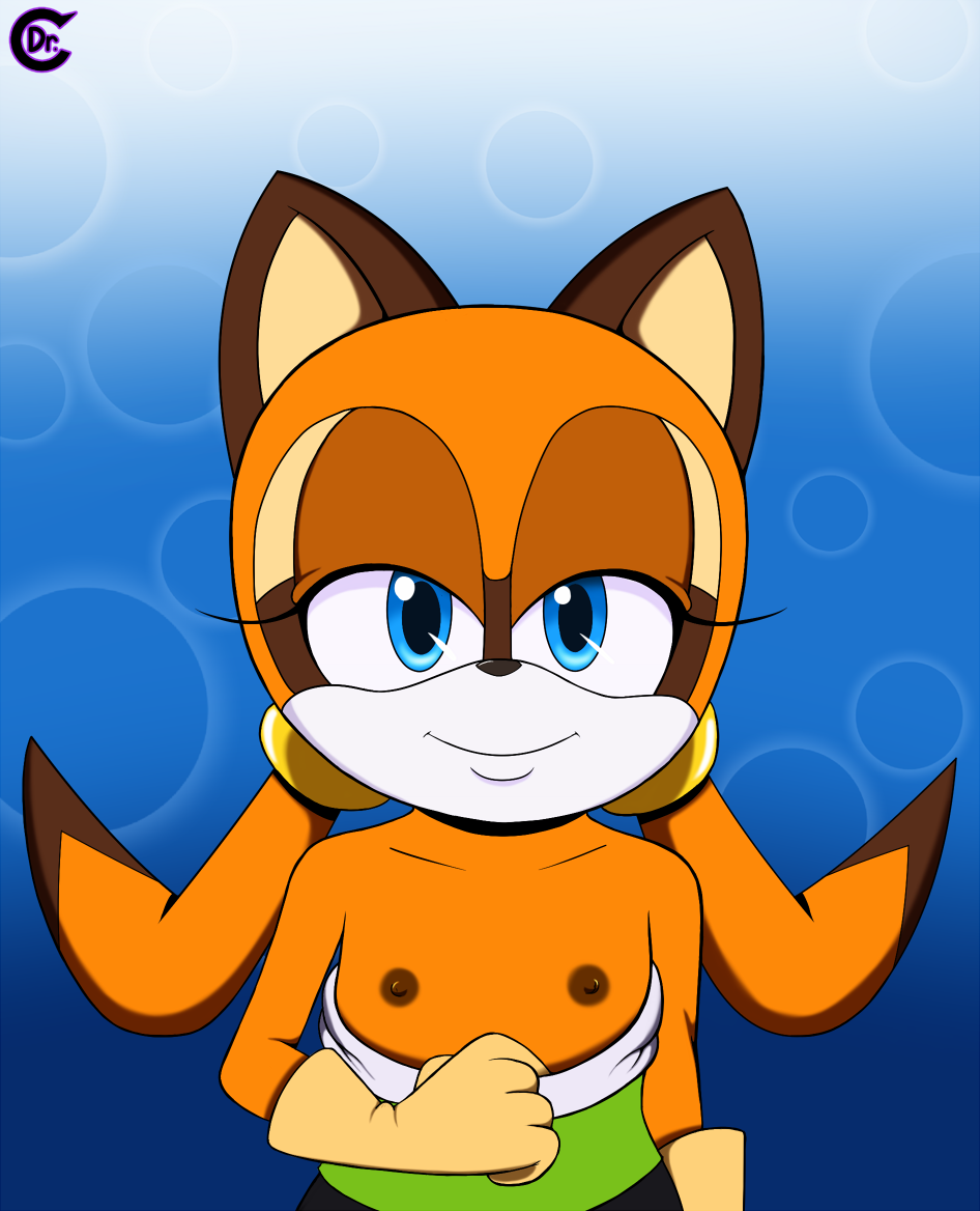 anthro blue_eyes clothing cub dr._chaos dress eyelashes female flat_chested gloves half-closed_eyes looking_at_viewer mammal marine_the_raccoon nipples procyonid raccoon simple_background smile solo sonic_(series) top_down young