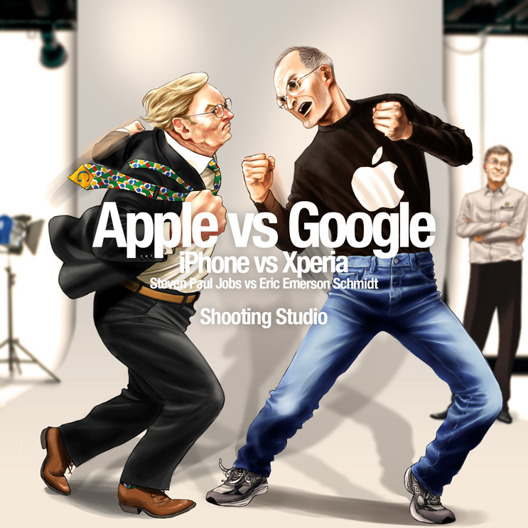 apple_inc. battle bill_gates blurry depth_of_field duel epic eric_schmidt glasses google just_as_planned kyashii male_focus multiple_boys necktie pants product_placement real_life real_life_insert realistic steve_jobs troll_face