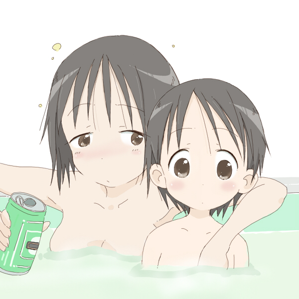 age_difference alcohol arm_around_neck armpits bad_id bad_pixiv_id bangs bath beer blush breasts can convenient_censoring core_(mayomayo) drink drunk flat_chest grey_eyes grey_hair holding ichigo_mashimaro incest itou_chika itou_nobue looking_at_another looking_down multiple_girls nude parted_bangs partially_submerged shared_bathing short_hair siblings sisters sitting small_breasts steam water yuri
