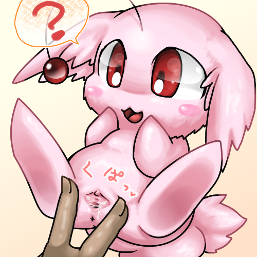 2015 ? ambiguous_gender anus blush_sticker box_xod clitoris disembodied_hand duo female female/ambiguous female_focus feral fur japanese_text low_res mammal open_mouth pink_fur pussy pussy_juice red_eyes simple_background solo_focus speech_bubble spread_legs spread_pussy spreading text tongue young