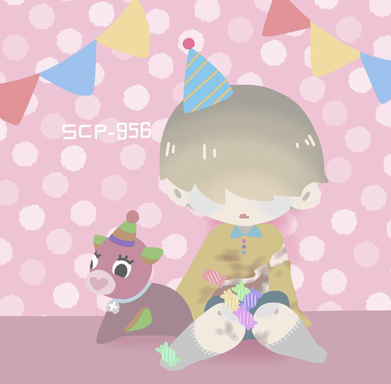 ambiguous_gender animate_inanimate candy child duo eyelashes food fur gozentyu_am39_(artist) hat party_hat pi&ntilde;ata pink_fur scp-956 scp_foundation young