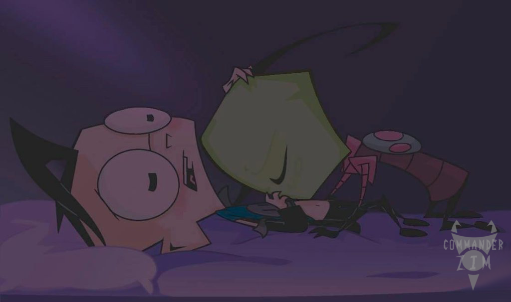 antennae anthro blush clothed clothing cuddling cuddly dib_membrane erection green_skin imminent_sex invader_zim irken kissing male male/male mammal not_furry unknown_artist