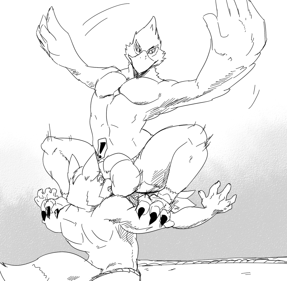 5_fingers a-side anthro avian balls beak bulge canine clothing domination falco_lombardi feathers fight flaccid fox fox_mccloud fundoshi fur japanese_clothing male mammal muscular nintendo pecs penis penis_base star_fox underwear video_games