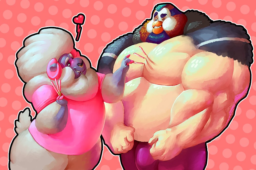 &lt;3 anthro anthro_on_anthro avian beard belly biceps bighorn_sheep bird blazingcheecks blush bulge caprine clothing cloven_hooves duck duo facial_hair facial_piercing flirting food gap_teeth hooves horn jesse_(blazingcheecks) male male/male mammal muscular muscular_male nose_piercing nose_ring one_eye_closed pants pecs piercing pocky sheep shirt simple_background size_difference smile t-shirt wink