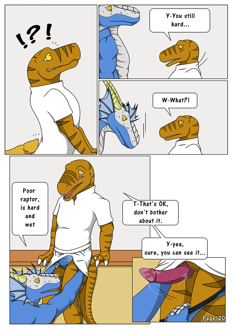 ! 2017 3_claws 5_fingers ? animal_genitalia anthro anthro_on_anthro biped blue_skin blush border briefs brown_skin brown_stripes bulge clothed clothing clothing_lift comic crossdressing curved_horn dialogue digital_media_(artwork) dinosaur dragon duo ear_frills english_text erection frill genital_slit glans horn hospital inside kaibo_coldwind larger_anthro larger_male looking_aside looking_at_penis looking_down male male/male marvin_raptor nude nurse nurse_uniform nx-3000 penis pink_tongue precum precum_string purple_penis raptor ridged_horn scales scalie sharp_teeth size_difference skirt skirt_lift slit smaller_anthro smaller_male speech_bubble striped_body stripes surprise tapering_penis teeth text theropod tongue underwear underwear_pull uniform western_dragon white_border white_bottomwear white_horn white_scales white_skin white_topwear yellow_eyes yellow_penis