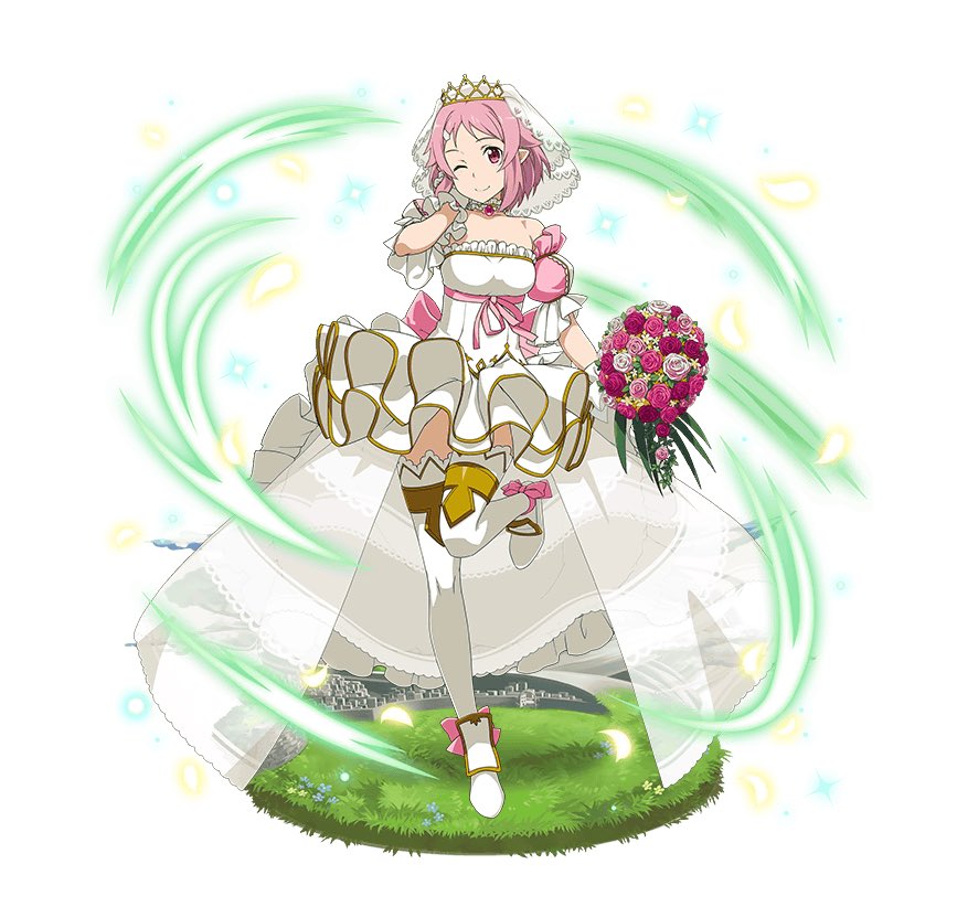;) ankle_ribbon arm_strap back_bow bouquet bow bridal_veil choker collarbone diadem dress faux_figurine flower full_body gloves hair_ornament hairclip hand_in_hair holding holding_bouquet layered_dress leg_up lisbeth lisbeth_(sao-alo) looking_at_viewer official_art one_eye_closed pink_bow pink_flower pink_hair pink_ribbon pink_rose pointy_ears red_eyes red_flower red_rose ribbon rose see-through short_dress short_hair simple_background sleeveless sleeveless_dress smile solo standing standing_on_one_leg strapless strapless_dress sword_art_online sword_art_online:_code_register thighhighs veil waist_cape wedding_dress white_background white_dress white_flower white_gloves white_legwear white_rose