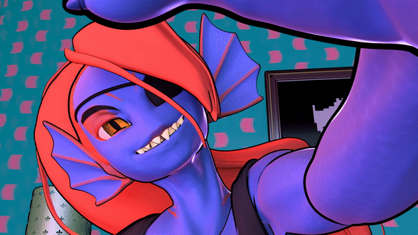 animated annoying_dog_(undertale) better_version_at_source blue_skin eye_patch eyewear female flirting hair lamp licking licking_lips looking_at_viewer portrait red_hair sharp_teeth teeth thenaysayer34 tongue tongue_out undertale undyne video_games yellow_eyes