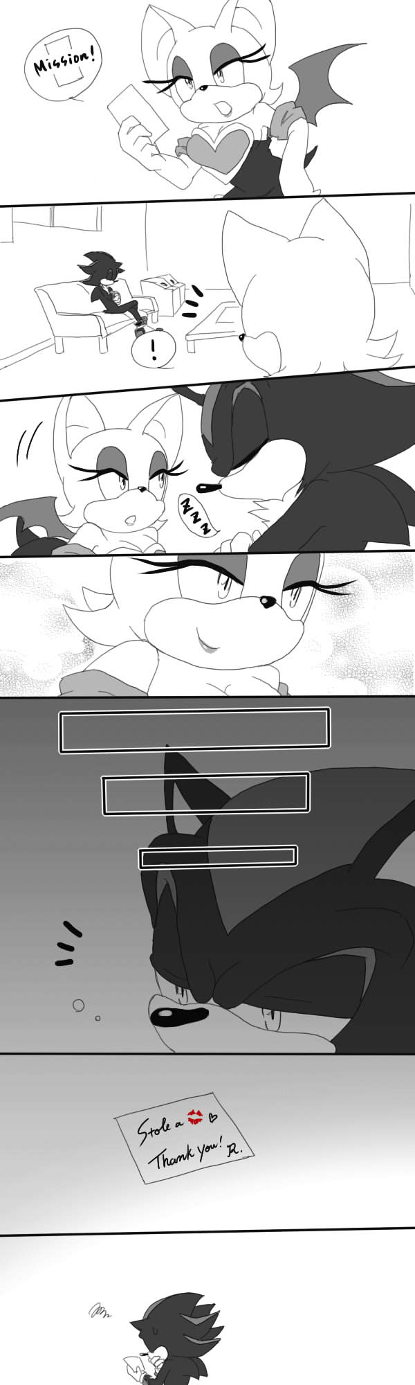 bat breasts duo english_text female hedgehog lipstick makeup male mammal pokewanko rouge_the_bat shadow_the_hedgehog sleeping sonic_(series) text