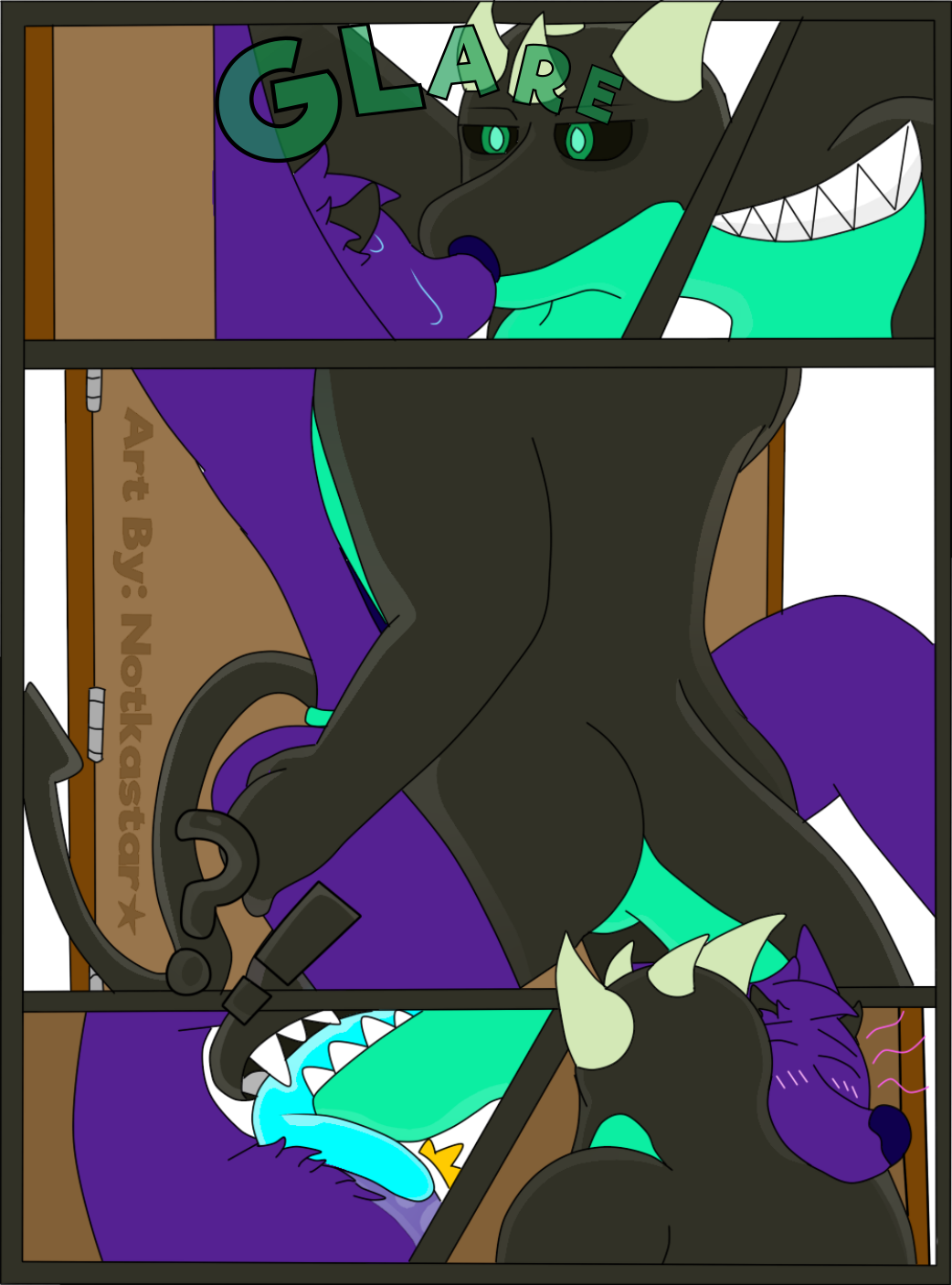 2018 alpha_channel anthro anthro_on_anthro blush butt canine comic digital_media_(artwork) door dragon duo english_text fluffy glare grooming hi_res horn jack_dragon_(character) licking male male/male mammal notkastar pinned saliva sharp_teeth shiny signature simple_background sketch smile teeth text tongue tongue_out