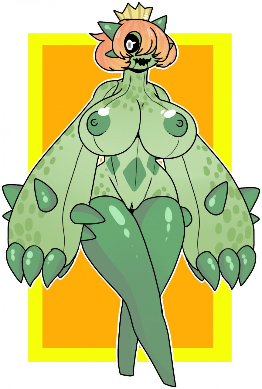 alternate_species areola big_breasts breasts cacnea cactus demonnyuu female flora_fauna full-length_portrait hair hair_over_eye huge_breasts humanoid humanoidized nintendo nipples non-mammal_breasts not_furry nude open_mouth orange_hair plant plant_humanoid pok&eacute;mon pok&eacute;mon_(species) pok&eacute;morph portrait pussy short_hair simple_background smile solo standing thick_thighs video_games wide_hips