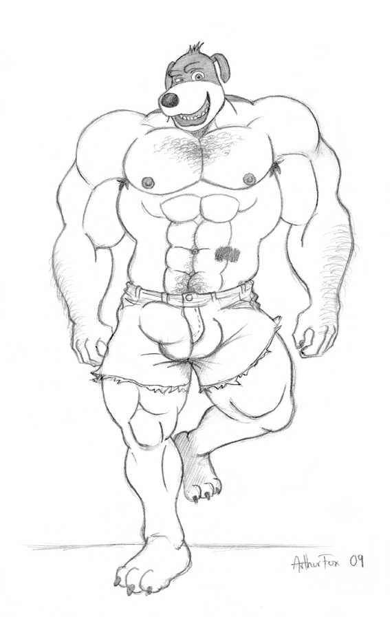 2009 abs anthro armpit_hair back_at_the_barnyard bulge canine clothed clothing dog duke_(back_at_the_barnyard) looking_at_viewer male mammal muscular muscular_male navel nipples rthur solo topless