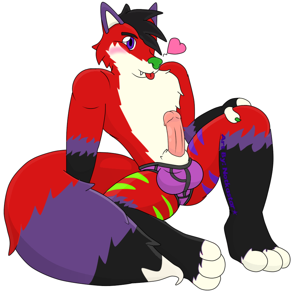 &lt;3 2018 anthro blep blush briefs bulge canine clothed clothing digital_media_(artwork) erection fluffy fox fur hair hi_res majira_strawberry male mammal multicolored_fur notkastar penis poking_out signature simple_background sitting smile solo spread_legs spreading stripes tongue tongue_out topless underwear
