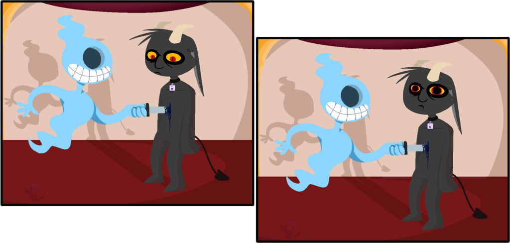 2018 blind_specter cuphead_(game) demon digital_drawing_(artwork) digital_media_(artwork) fur galaxybun54 ghost horn humanoid male pointy_ears simple_background spirit the_devil_(cuphead) video_games