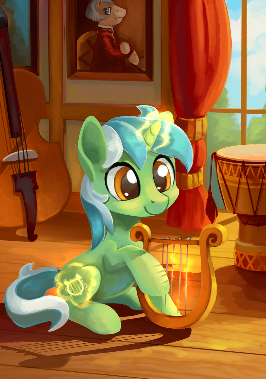 2018 amber_eyes asimos cello collaboration curtains cute cutie_mark drum equine female feral friendship_is_magic green_hair hair hooves horn inside lexx2dot0 lyra_heartstrings_(mlp) lyre magic mammal maytee multicolored_hair music musical_instrument my_little_pony nude picture_frame portrait shadow sitting smile solo two_tone_hair unicorn white_hair window wood wood_floor young