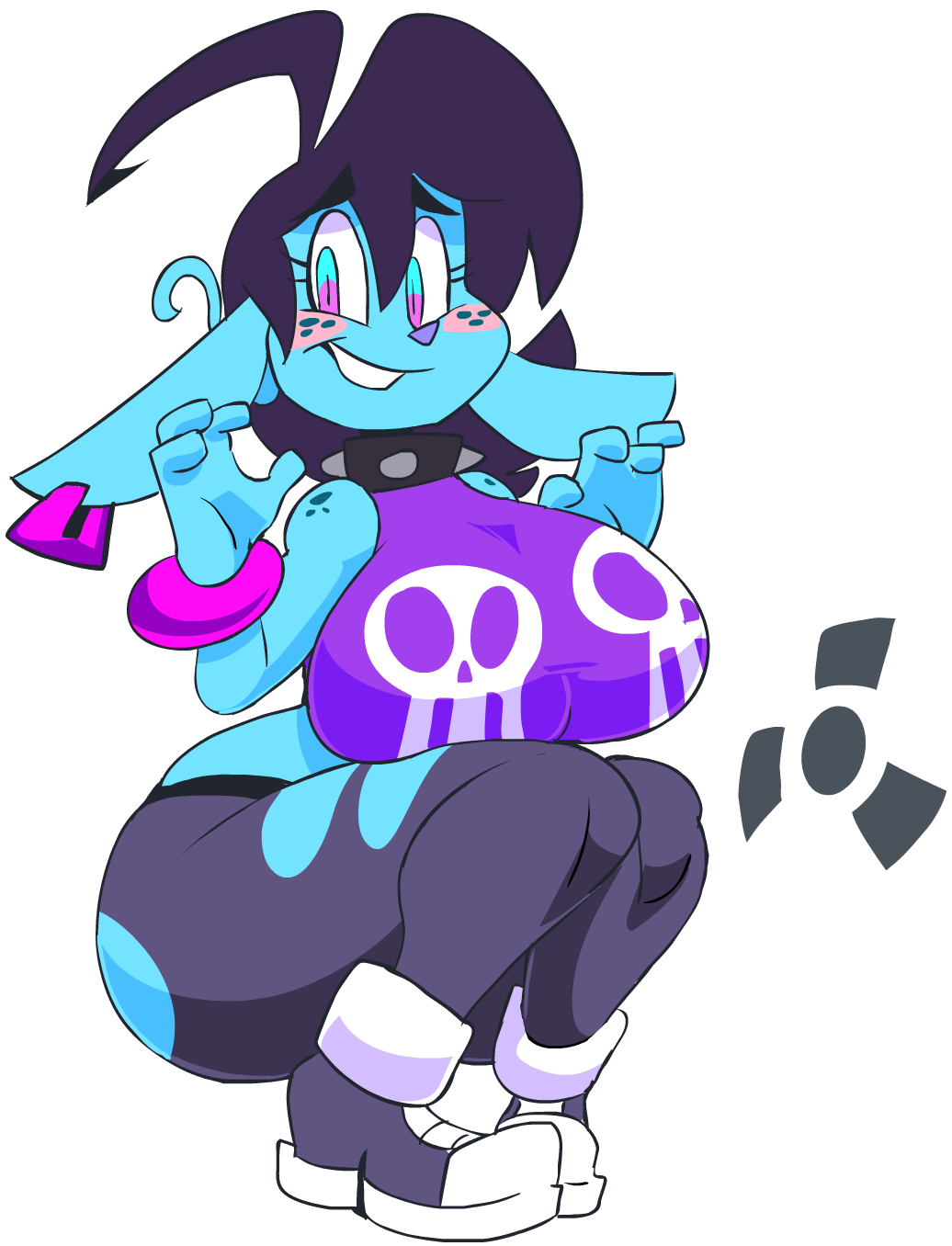 alien alpha_channel big_breasts big_butt blue_skin bracelet breasts butt clothing crouching ear_piercing female floppy_ears hair huge_breasts huge_butt humanoid jewelry nipple_bulge not_furry piercing simple_background thick_thighs tillie_(vimhomeless) torn_clothing transparent_background vimhomeless voluptuous wide_hips