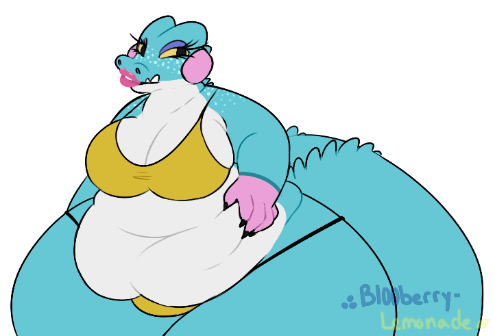 2016 5_fingers alli_(animal_crossing) alligator alpha_channel animal_crossing anthro belly big_belly big_breasts bikini biped black_claws blue_skin blue_tail breasts claws cleavage clothed clothing countershade_torso countershading crocodilian deep_navel digital_drawing_(artwork) digital_media_(artwork) eyelashes eyeshadow fangs female freckles front_view gloves_(marking) half-length_portrait hand_on_stomach humanoid_hands l00dpanda lipstick looking_away makeup markings midriff multicolored_skin navel nintendo no_sclera non-mammal_breasts obese overweight overweight_female pink_skin pinup portrait pose reptile scalie simple_background skimpy small_waist snout solo spiked_tail spikes standing swimsuit thick_tail thick_thighs transparent_background video_games watermark white_countershading white_skin wide_hips yellow_eyes