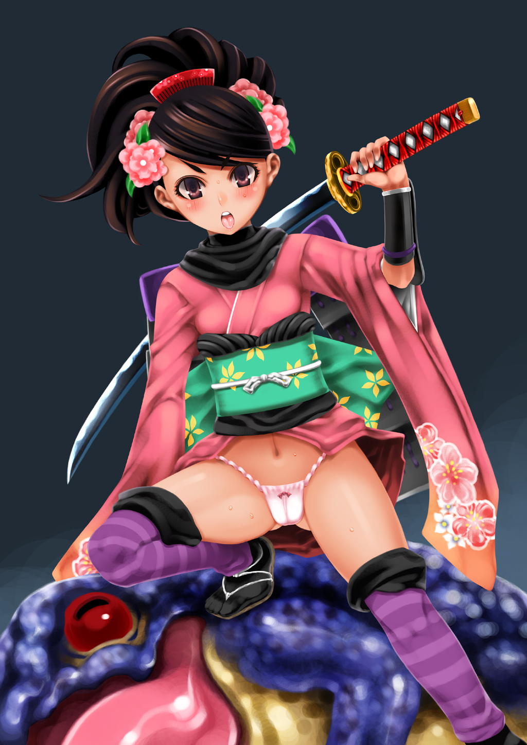 highres japanese_clothes kimono momohime muramasa_the_demon_blade oboro_muramasa panties sword underwear weapon