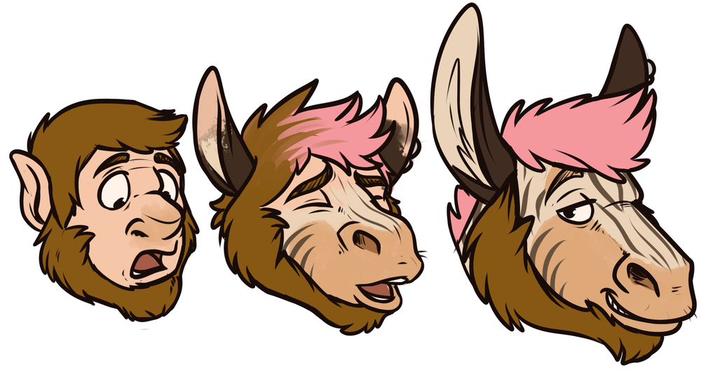 anthro beard binturongboy donkey equine facial_hair headshot human hybrid krib male mammal pointy_ears simple_background snout solo transformation zebra zonkey