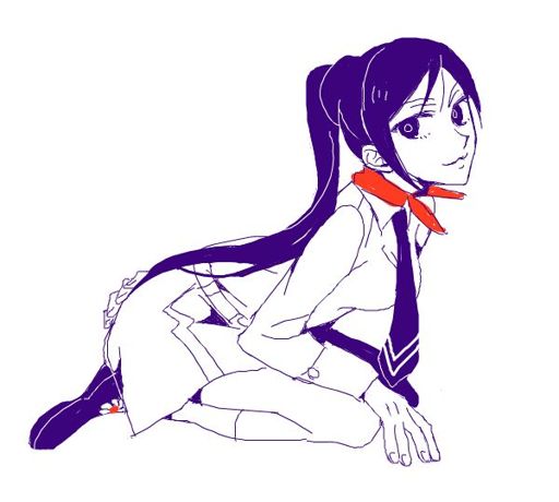 1girl artist_request ass_grab atlus decorated_uniform flower kirishima_eriko kneeling long_hair looking_at_viewer monochrome necktie persona persona_1 ponytail scarf school_uniform short_skirt smile solo