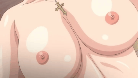 10s 1girl animated animated_gif blonde_hair blue_eyes bouncing_breasts breasts collar cross cross_neckless erect_nipples female implied_sex large_breasts mamiya_marisa necklace neckless nipples nude shiny shiny_skin short_hair starless studio_9_maiami(animation_studio) will_(company)