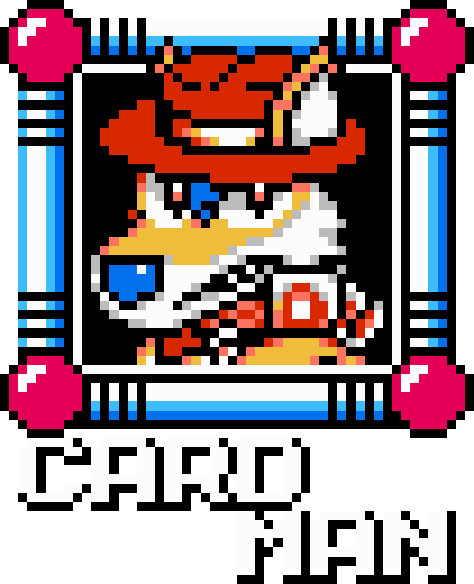 2018 2d_animation animated anthro blue_hair brown_eyes canine capcom card clothed clothing curtis_jones fedora fur hair hat headwear looking_at_viewer male mammal mega_man_(series) solo video_games welfz_twingo_furs white_fur wolf yellow_fur