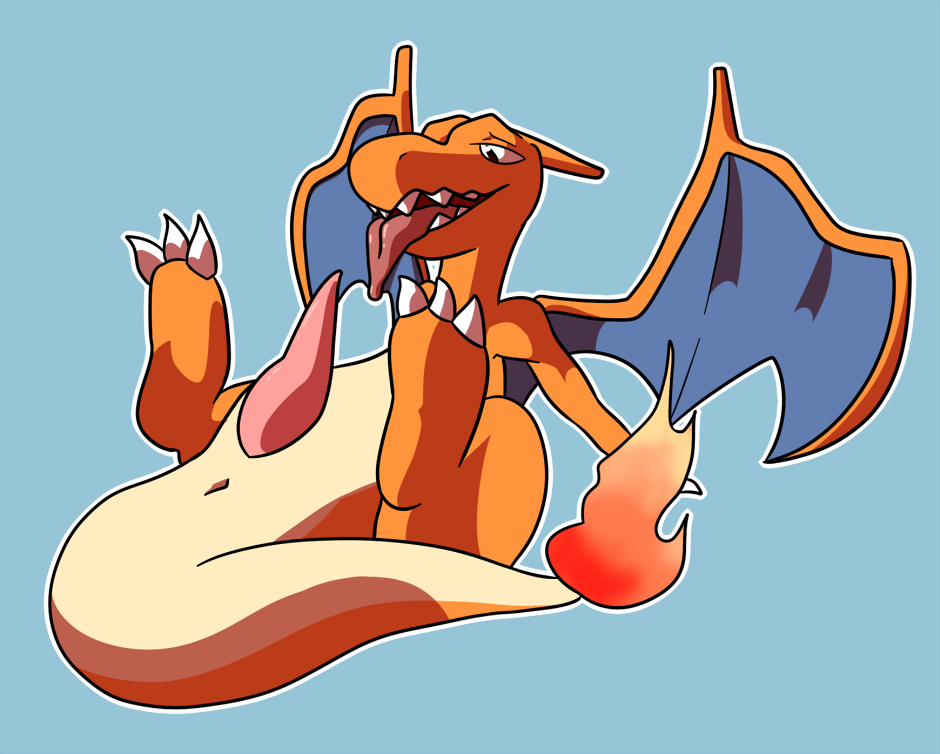 animal_genitalia animal_penis anus blue_background charizard digital_media_(artwork) erection feral fire male nintendo open_mouth penis pok&eacute;mon pok&eacute;mon_(species) simple_background smile solo soot_in_suit tapering_penis teeth tongue tongue_out video_games wings