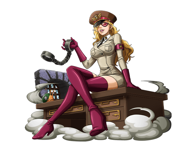 blonde_hair bodskih boots chain curly_hair den_den_mushi domino_(one_piece) full_body gloves hat high_heel_boots high_heels long_hair military military_hat military_uniform necktie official_art one_piece open_mouth solo sunglasses teeth transparent_background uniform